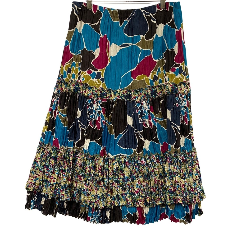 Vintage Nygard Women Silk Blend Sz 12 Tiered Ruffle Maxi Skirt Boho Whimsical
